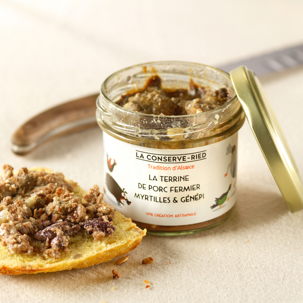 Terrine de porc fermier myrtilles et Génépi 90g les foies gras du ried